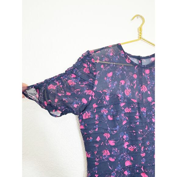Tanya Taylor Falling Floral Carti Dress Size 10 Purple Silk Ruched Cocktail - Picture 7 of 12